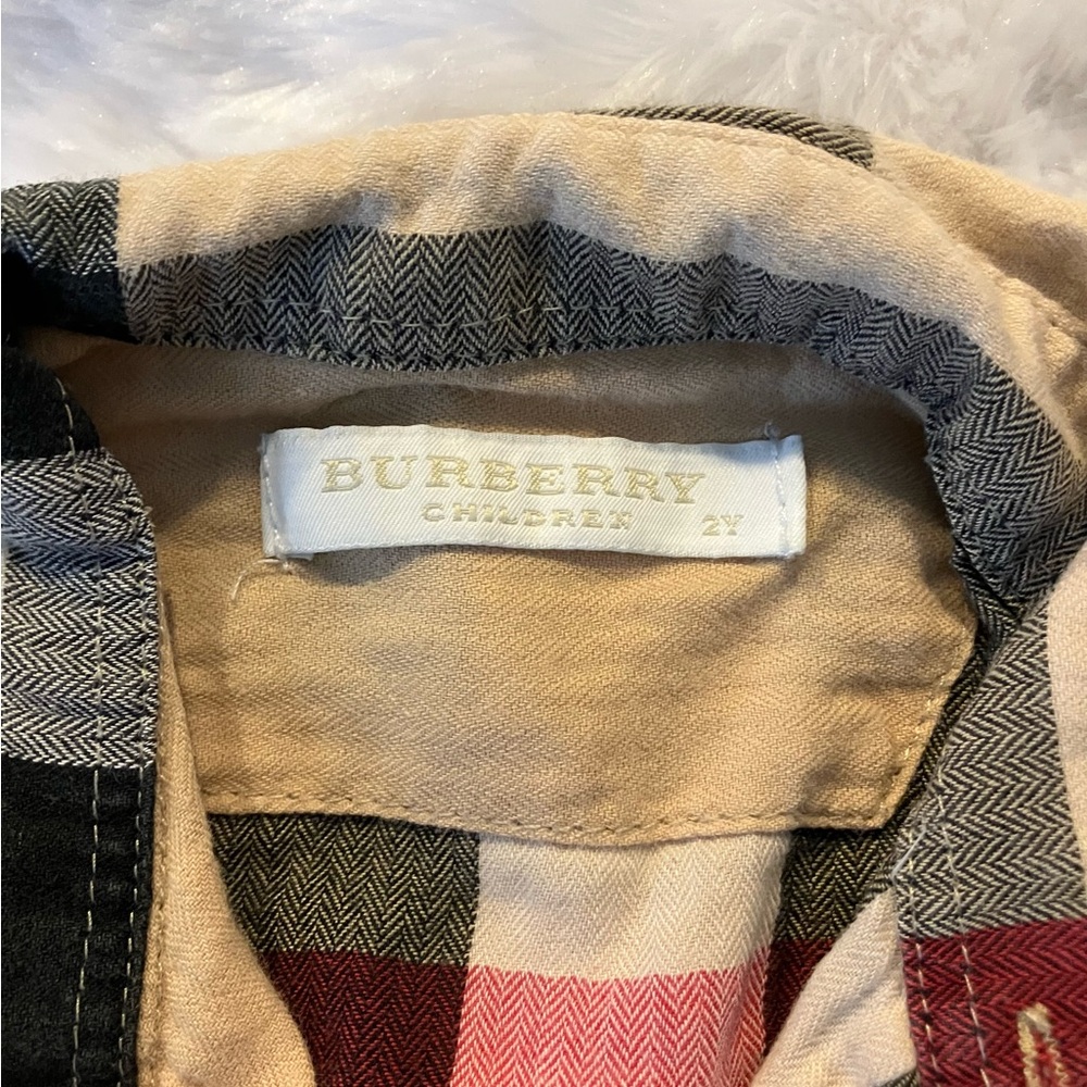 Burberry Kids Plaid Button Down Shirt - Beige, Red, Black - Picture 3 of 3